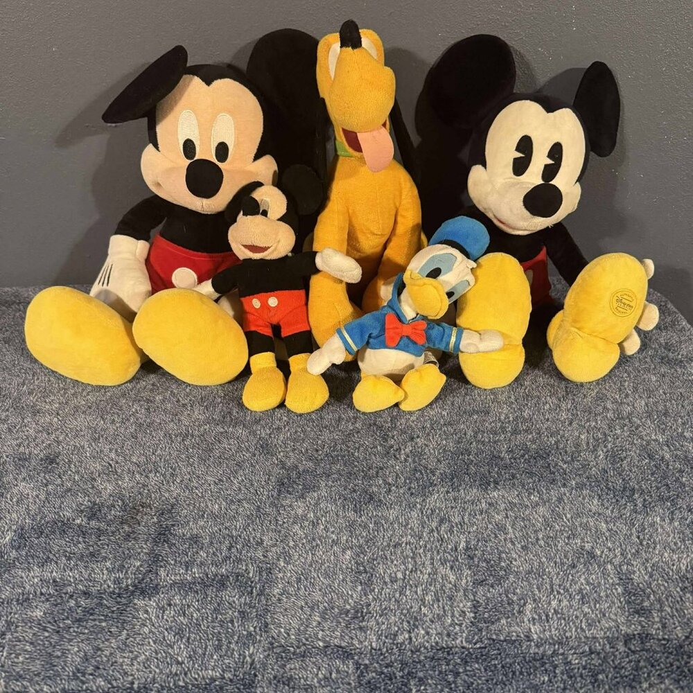 Disney Plush Set – Mickey, Pluto & Donald (Classic Characters, Good Condition)